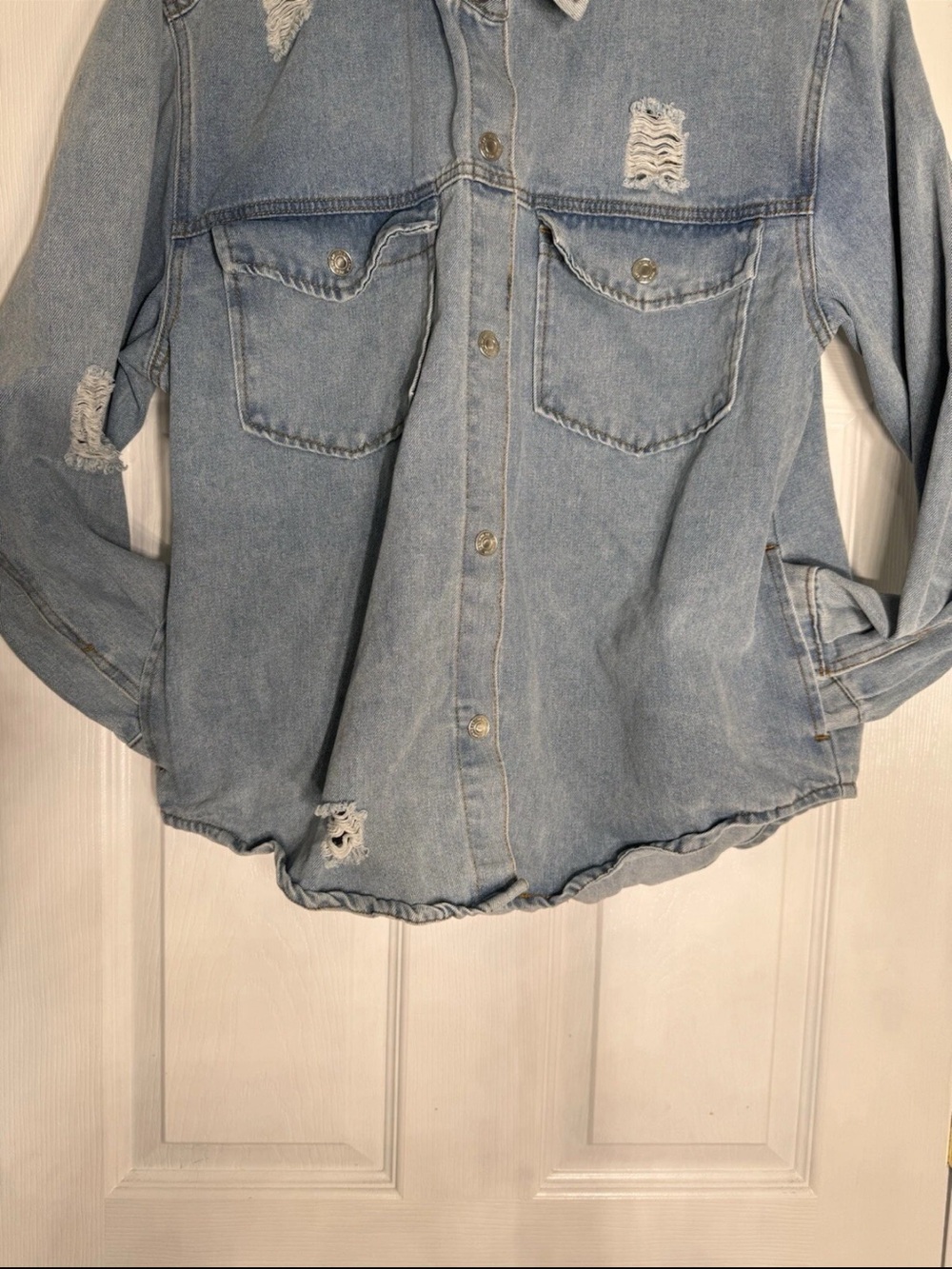 VTG Stoosh Blue Denim Distressed Jean Shirt Jacket Sz(M) - Picture 5 of 6